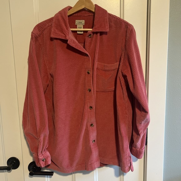 Vintage LL Bean Corduroy Shirt Womens Medium Pink Button Up 90s Friends Shacket - Picture 1 of 5